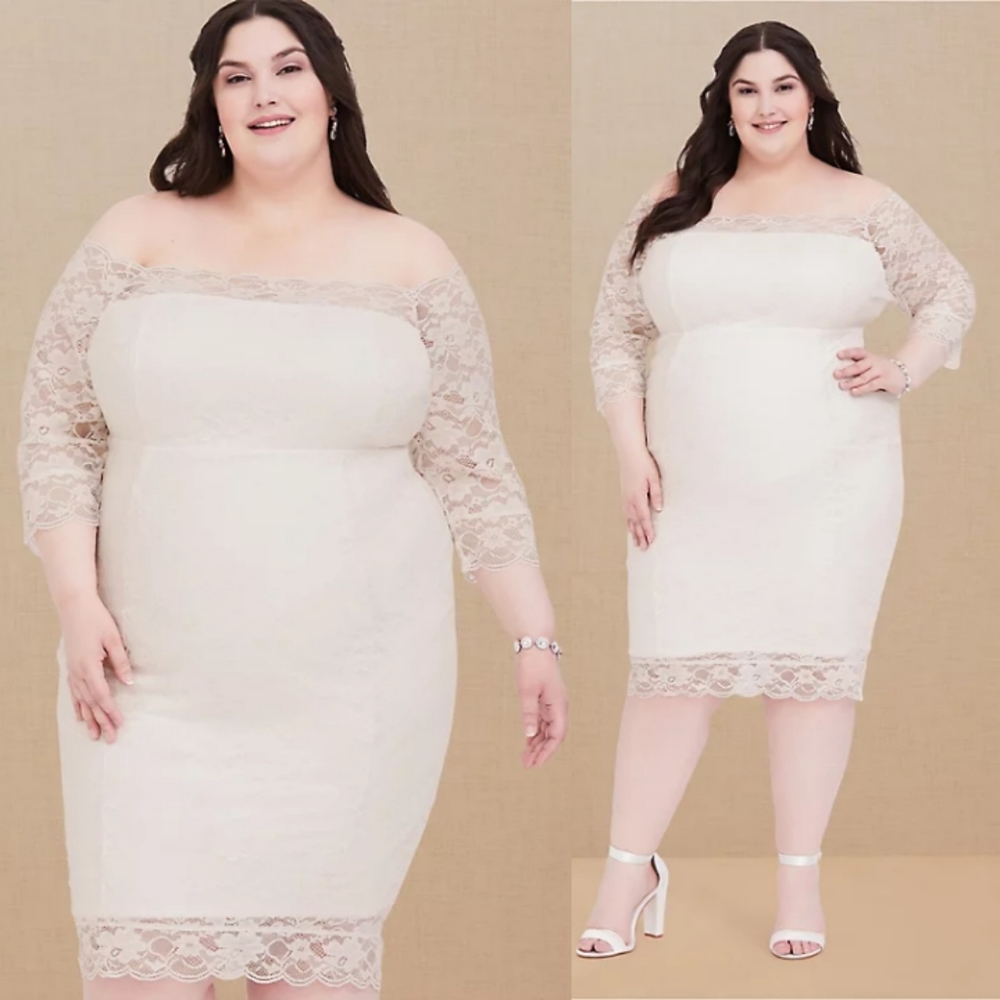 Torrid SPECIAL OCCASION IVORY LACE OFF SHOULDER BODYCON DRESS - Picture 1 of 8